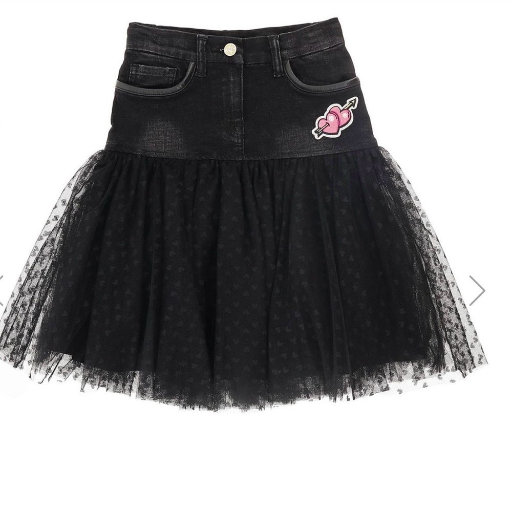 MonnaLisa Black Tulle Skirt with Heart Patch